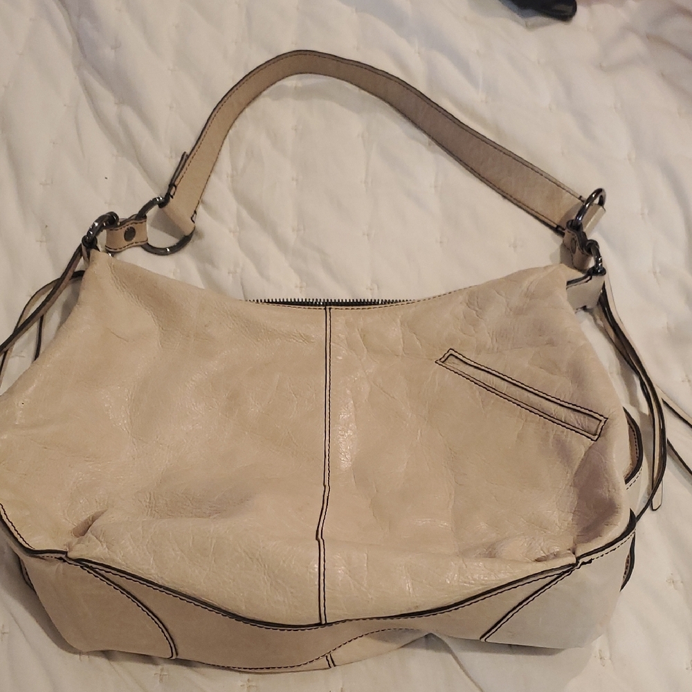 HOBO Beige Hobo Shoulder Bag with Dark Trim